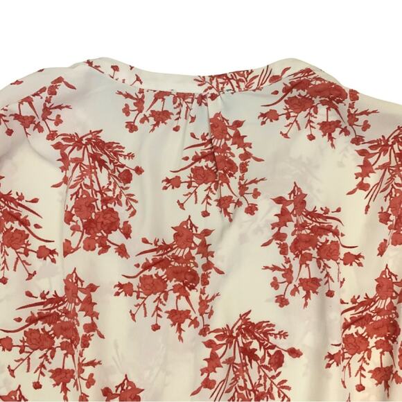 Aakaa Flowy Cream Red Floral Print Short Dress Size Small Long Sleeves - Picture 10 of 12